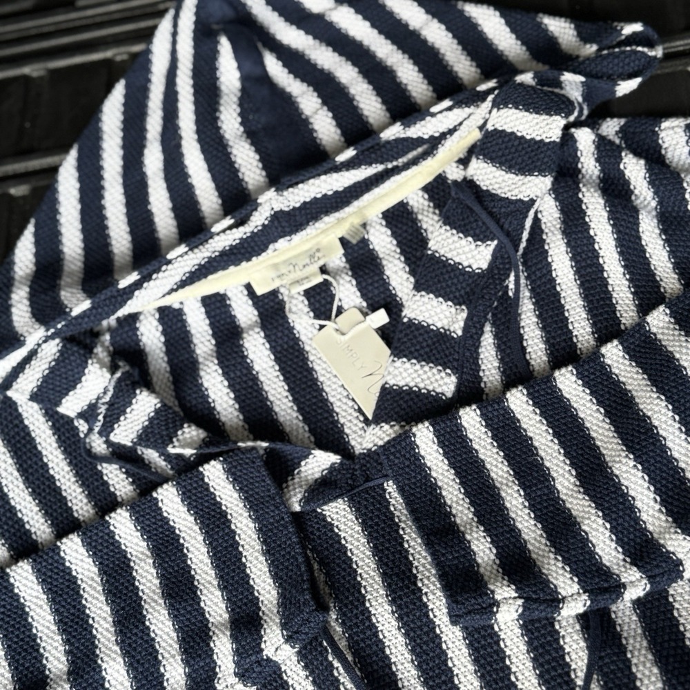 Simply Noelle Navy Vertical Striped Hooded Beach Coverup Cotton NWT Size L/XL‎